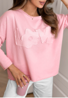 Halenka z napisem Flowers & Love pudrová růžová