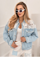 džínová Bunda z koronką Covered In Flowers světle modrá