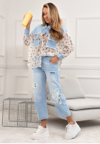 Kalhoty džínové  mom fit z haftami Flowery Gifts světle modré