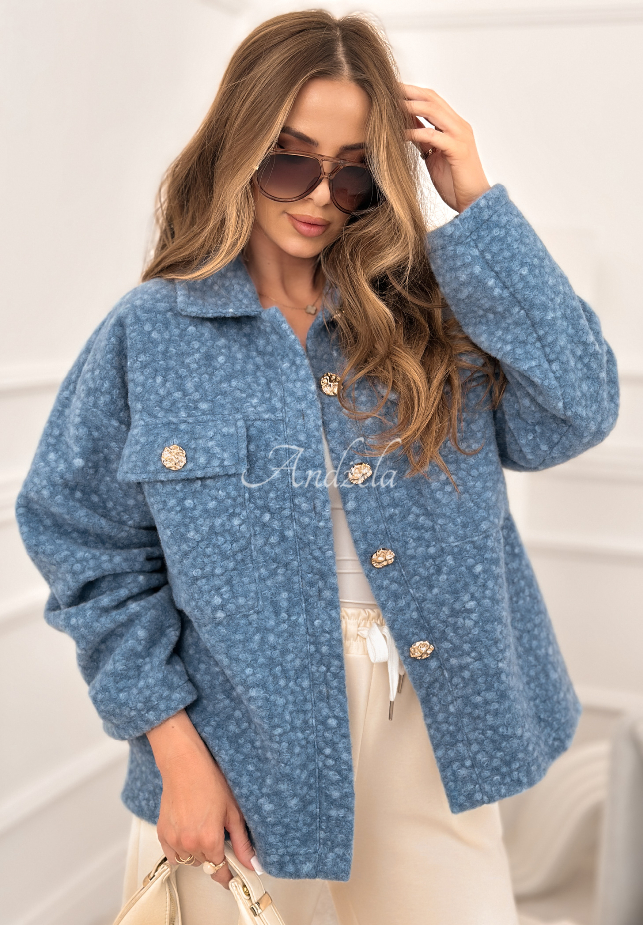 Krátká kožíšková bunda Warming Up modrá