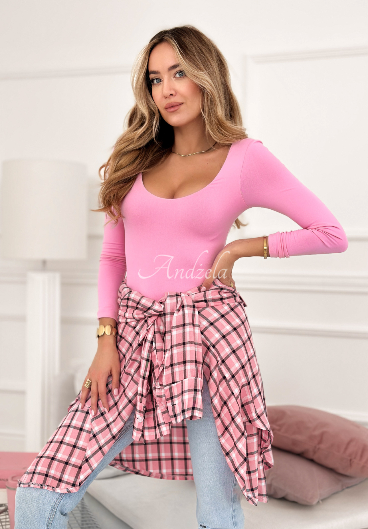 Viskózová károvaná košile Defined By You růžová