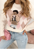 Svetr w romby z misiem Lady Bear ecru