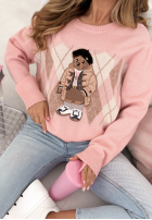 Svetr w romby z misiem Lady Bear pudrová růžová