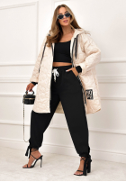 Długa Prošívaná Bunda s kapucí For The Season béžová