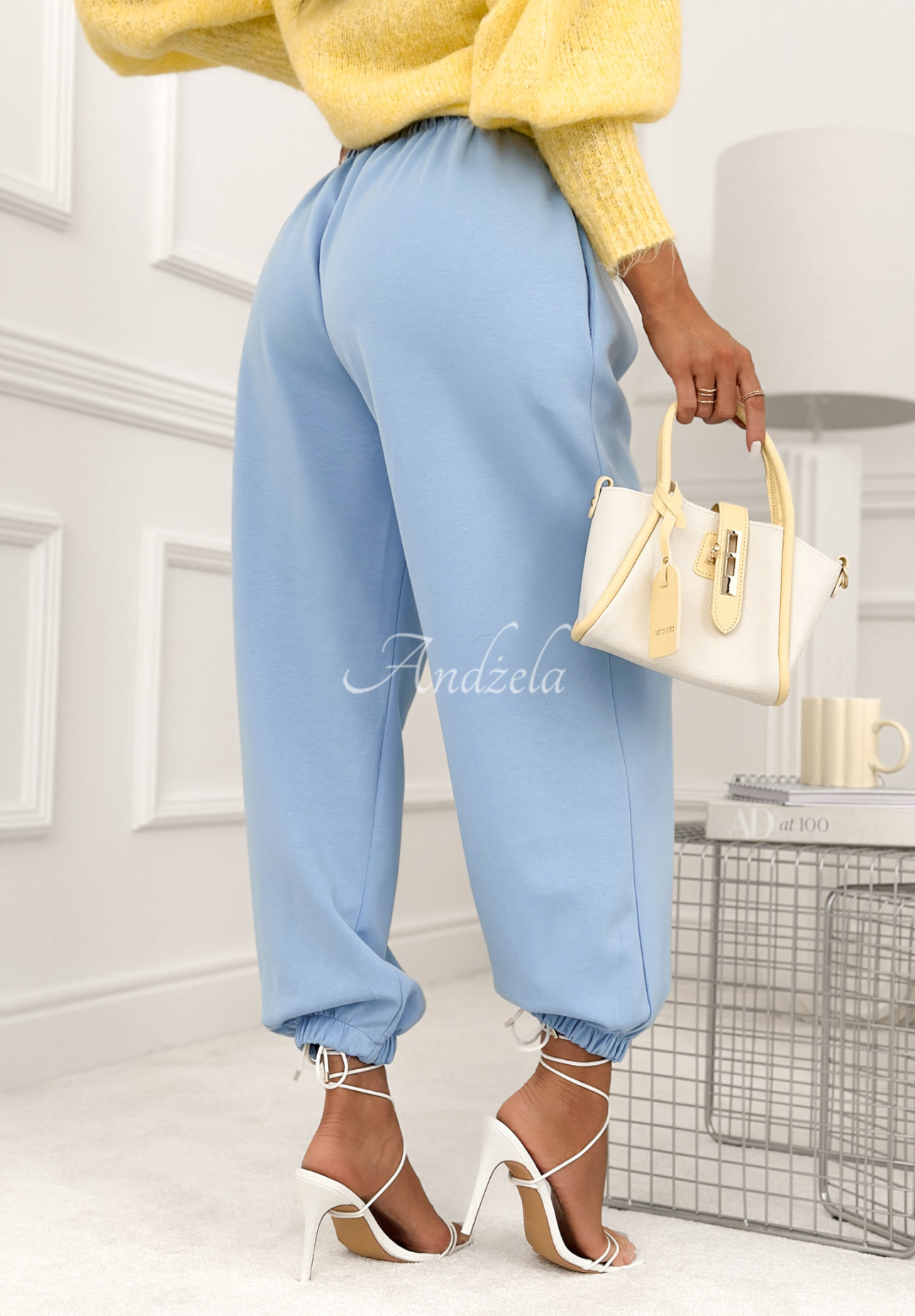 Viskózové kalhoty se stahovacími lemy What You Wanted blankytné