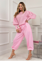 Miękki Svetr z bufkami Colorful Clouds pudrová růžová