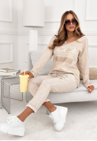 materiálové Kalhoty z cekinami Enjoying My Time béžové