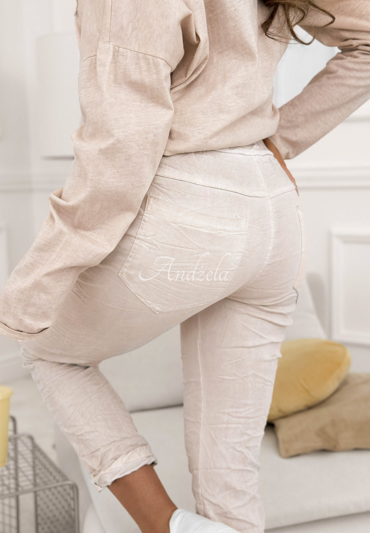 Látkové kalhoty z viskózy s flitry Perfectly Imperfect béžové