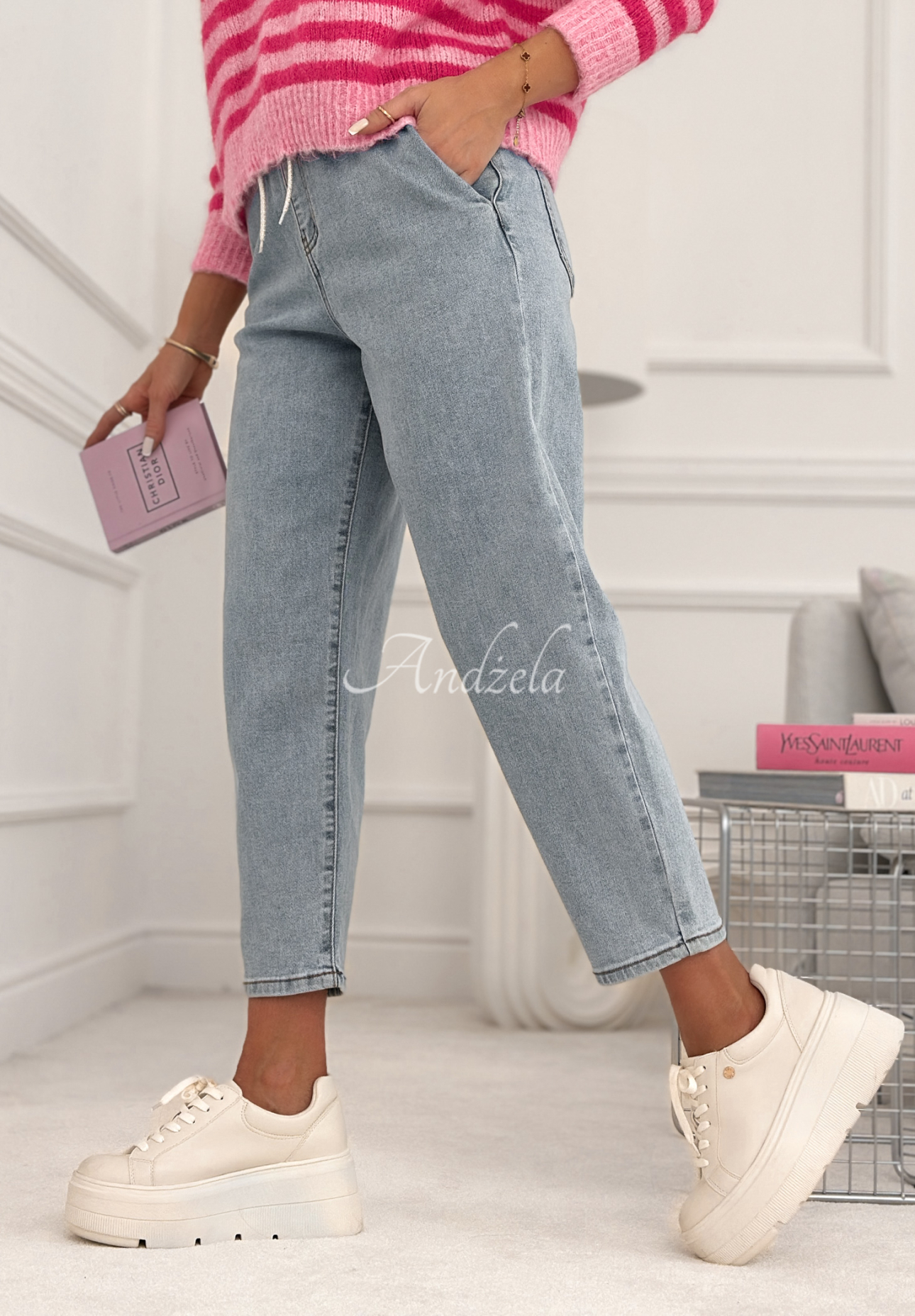 Mom fit džíny s gumou v pase Don’t Even Ask modré