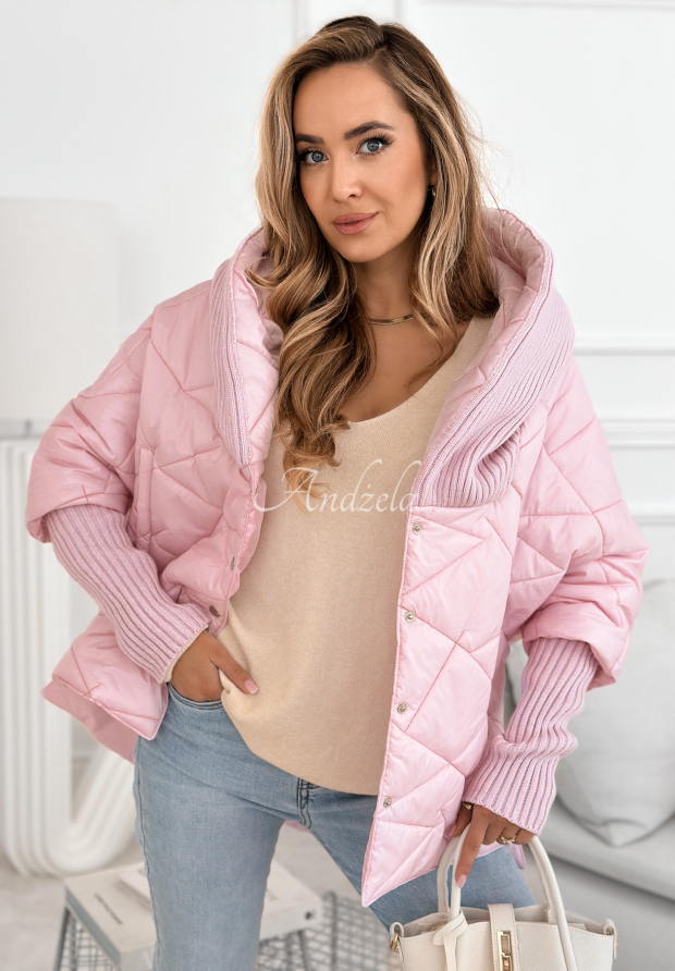 Bunda oversize s kapuc&iacute; Sancha jasně růžov&aacute;