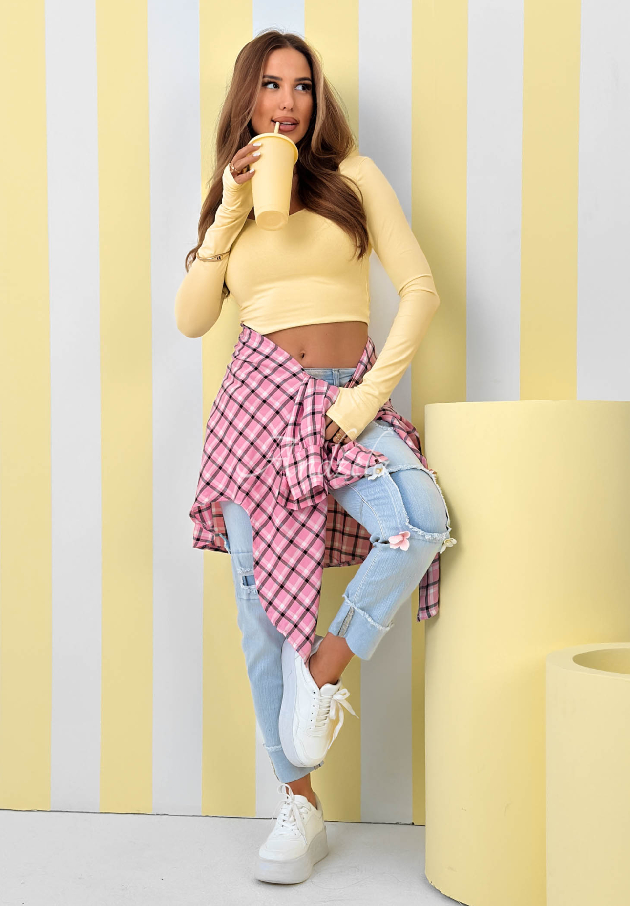 Krátká halenka s dlouhým rukávem New Outfits žlutá