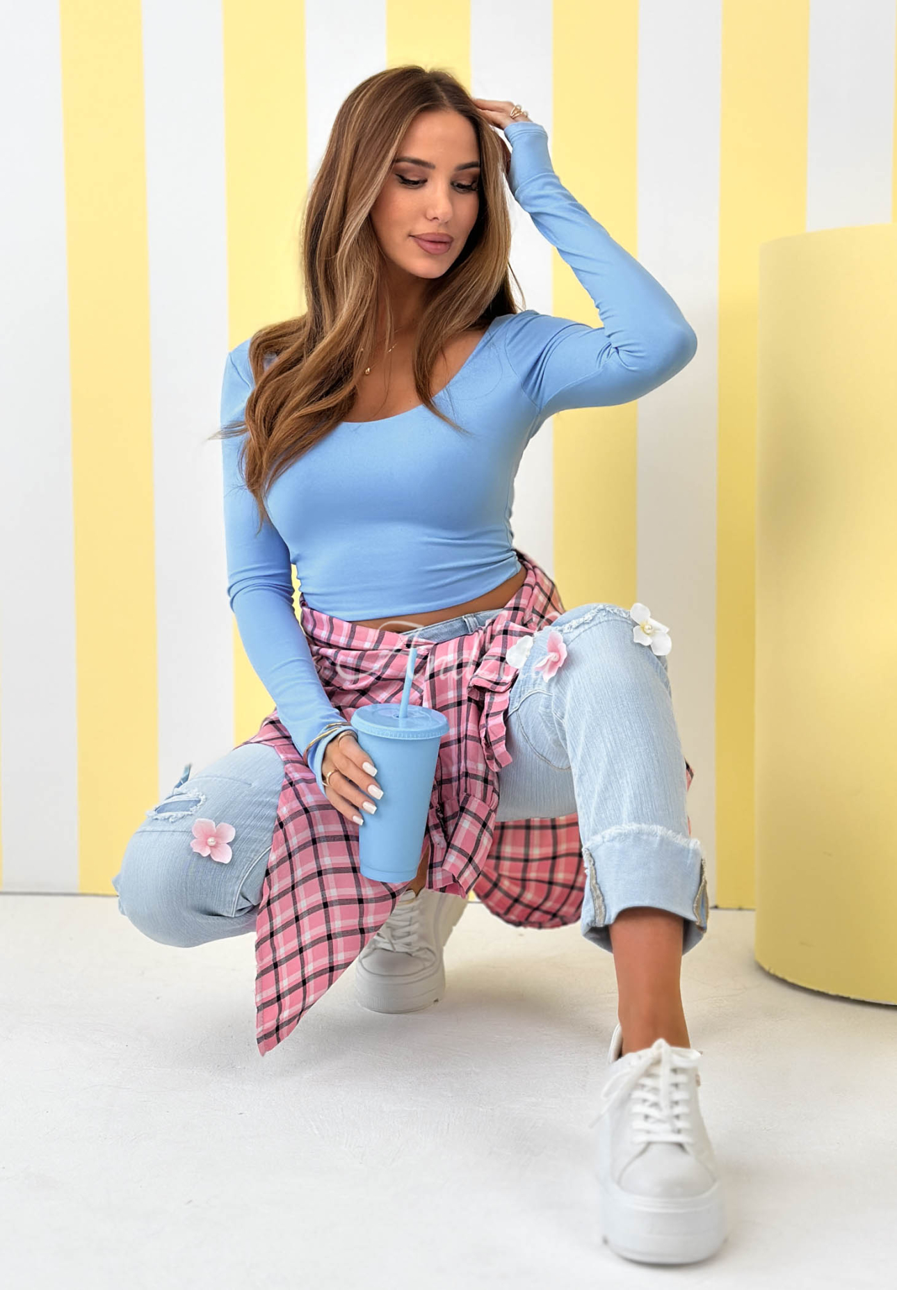 Krátká halenka s dlouhým rukávem New Outfits blankytná