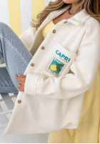 Bunda kożuszek z nadrukami Capri Dolce Vita ecru