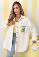 Bunda kożuszek z nadrukami Capri Dolce Vita ecru
