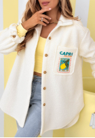 Bunda kożuszek z nadrukami Capri Dolce Vita ecru