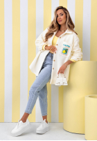 Bunda kożuszek z nadrukami Capri Dolce Vita ecru