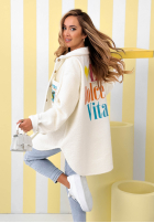 Bunda kożuszek z nadrukami Capri Dolce Vita ecru