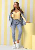 Kalhoty džínové  mom fit z paskiem Sounds Good modré