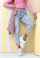 Kalhoty džínové  mom fit z kwiatami Sweet Little Flowers světle modré