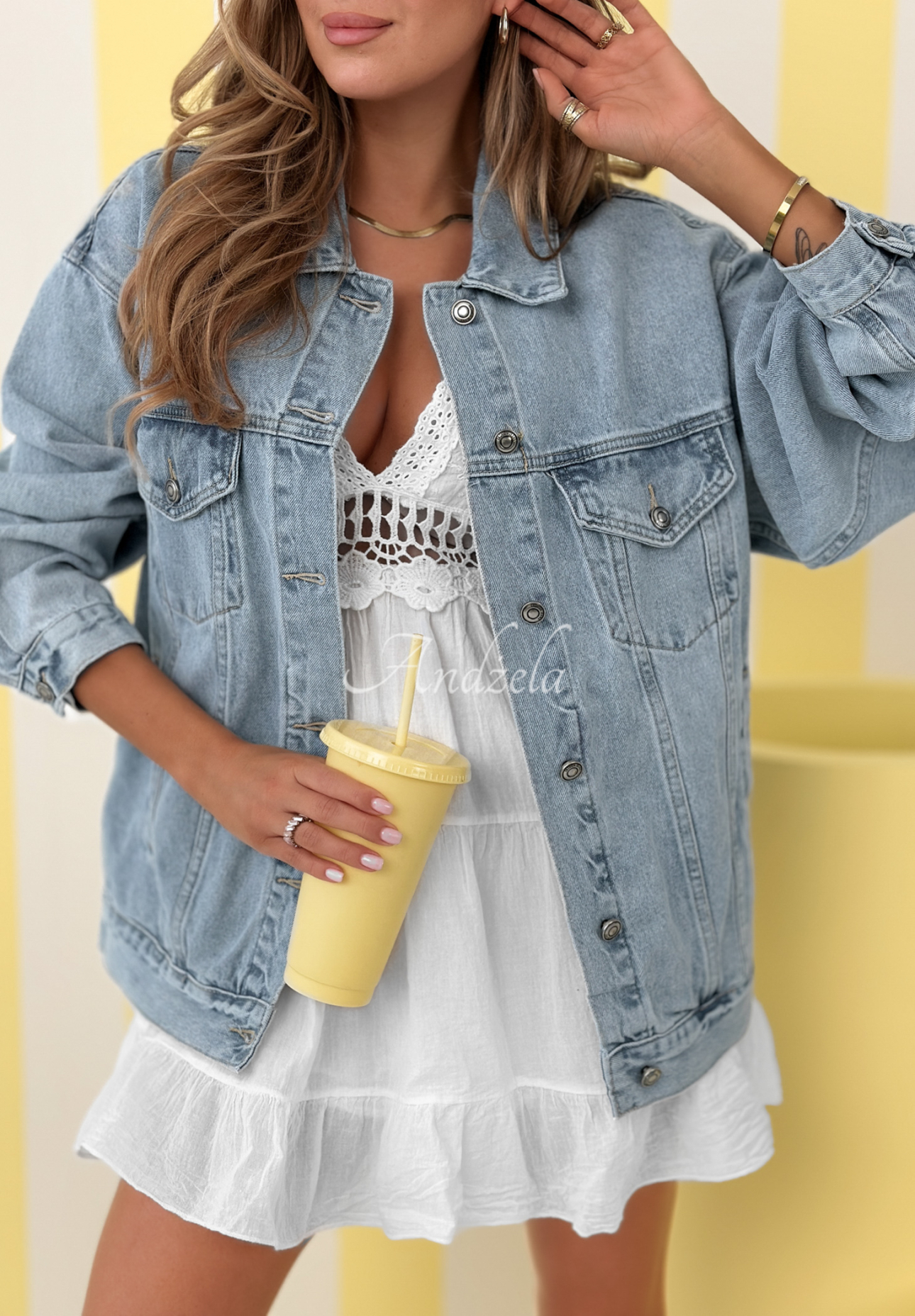 Džínová bunda Never Again modrá