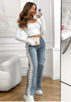 Kalhoty džínové  straight z koronkowymi lampasami On Point Fit světle modré