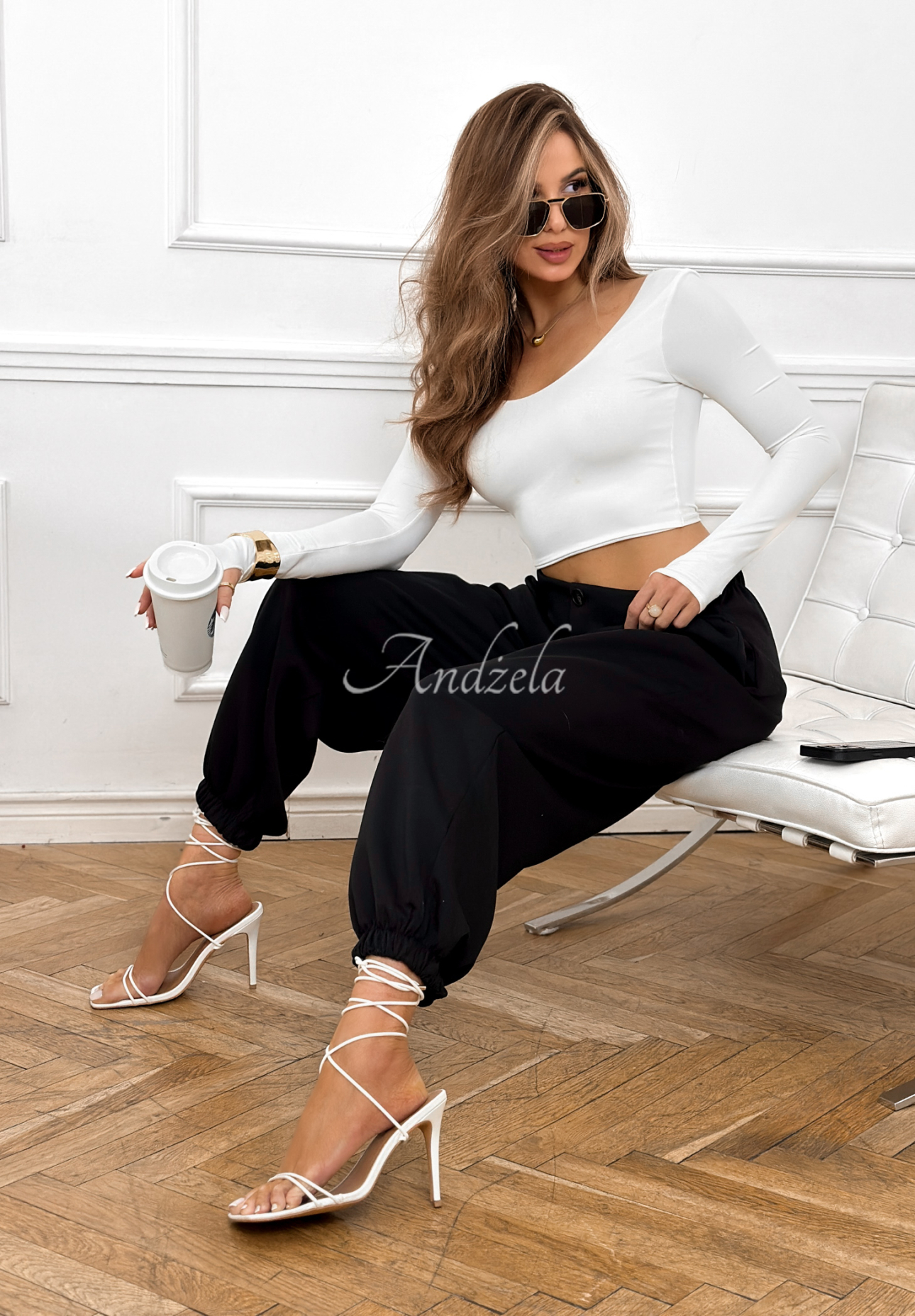 Viskózové kalhoty se stahovacími lemy What You Wanted černé