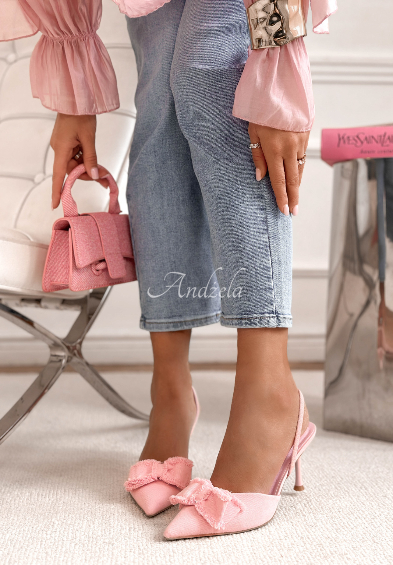 Sandálky na jehlovém podpatku s mašlí New Season pudrová růžová