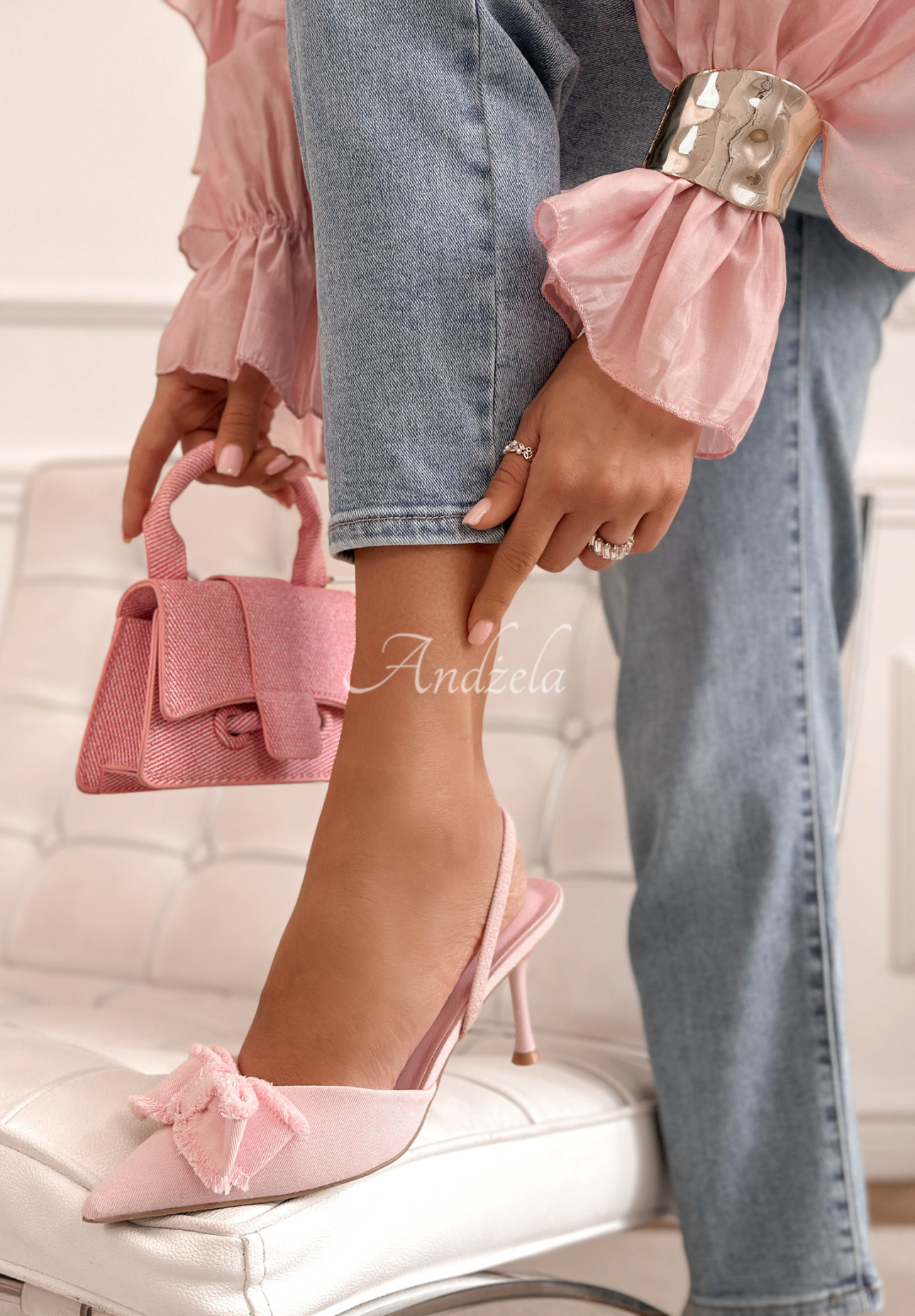 Sandálky na jehlovém podpatku s mašlí New Season pudrová růžová