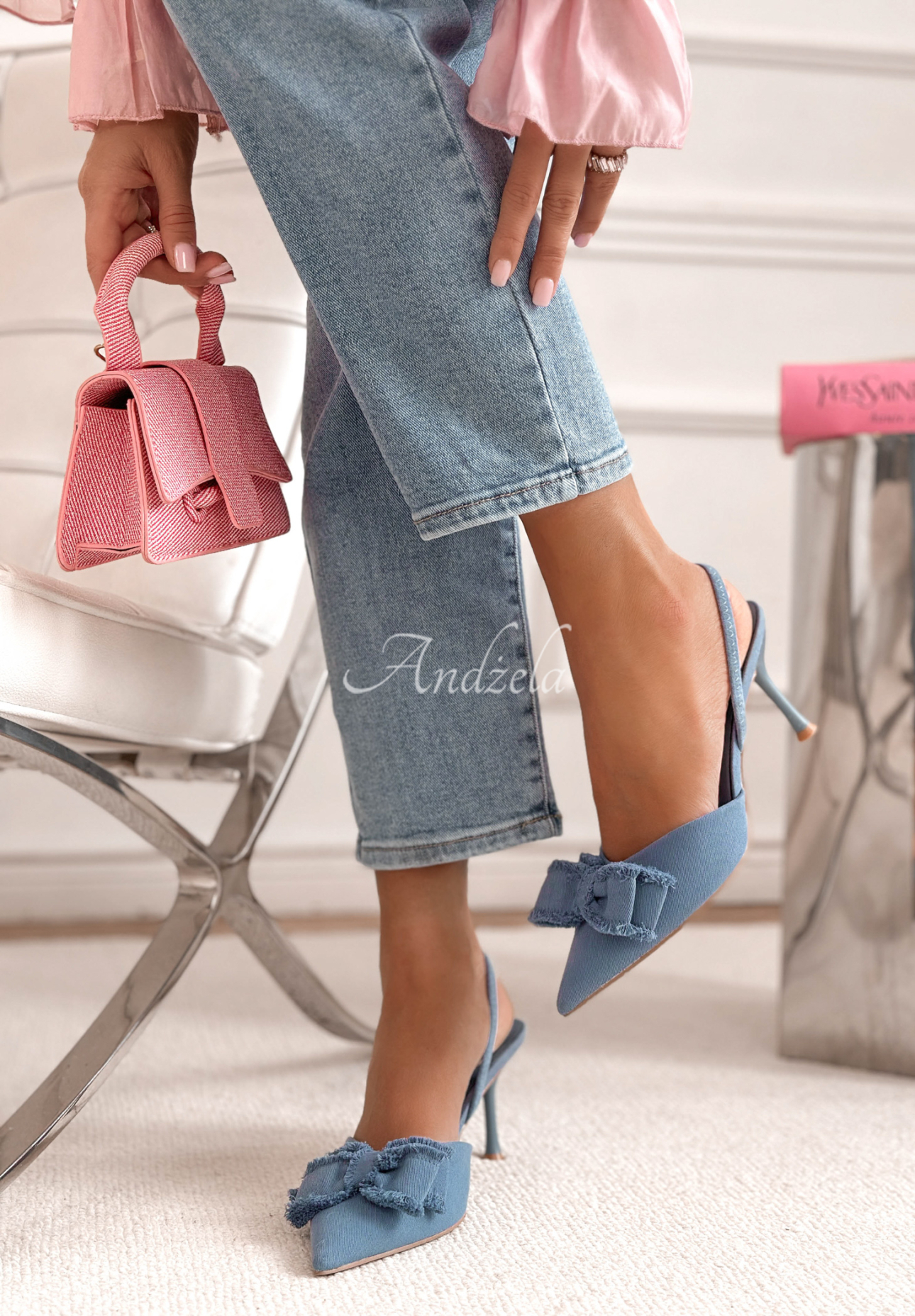 Sandálky na jehlovém podpatku s mašlí New Season modré