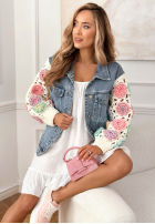 džínová Bunda ze sweterkowymi rękawami Made Of Roses modrá