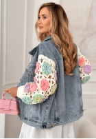 džínová Bunda ze sweterkowymi rękawami Made Of Roses modrá