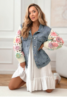 džínová Bunda ze sweterkowymi rękawami Made Of Roses modrá