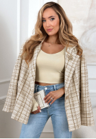 Tweedowy Kabát w kratę Alive Again béžový