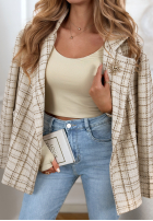 Tweedowy Kabát w kratę Alive Again béžový