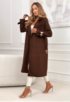 Dlouhý dvouřadý kabát s páskem Changing Of Seasons čokoládový