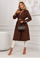 Dlouhý dvouřadý kabát s páskem Changing Of Seasons čokoládový