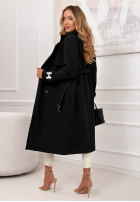 Dlouhý dvouřadý kabát s páskem Changing Of Seasons Černé