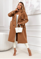 Dlouhý dvouřadý kabát s páskem Changing Of Seasons velbloudí