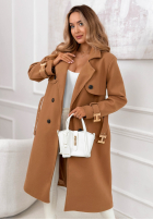 Dlouhý dvouřadý kabát s páskem Changing Of Seasons velbloudí