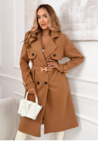 Dlouhý dvouřadý kabát s páskem Changing Of Seasons velbloudí