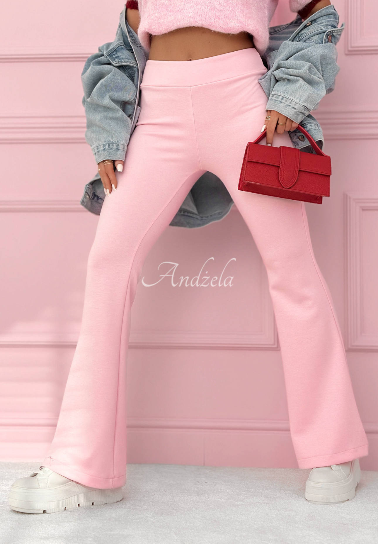 Zvonové legíny s viskózou New Season Baddie pudrová růžová