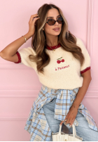 Svetr z haftowanymi wisienkami Cherry Pamour ecru