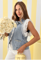 Krátká džínová Vesta z koronką Sweet Lacy světle modrá