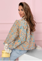 Żakardowa Bunda bomberka w kwiecisty wzór Floral Dream niebiesko-oranžová