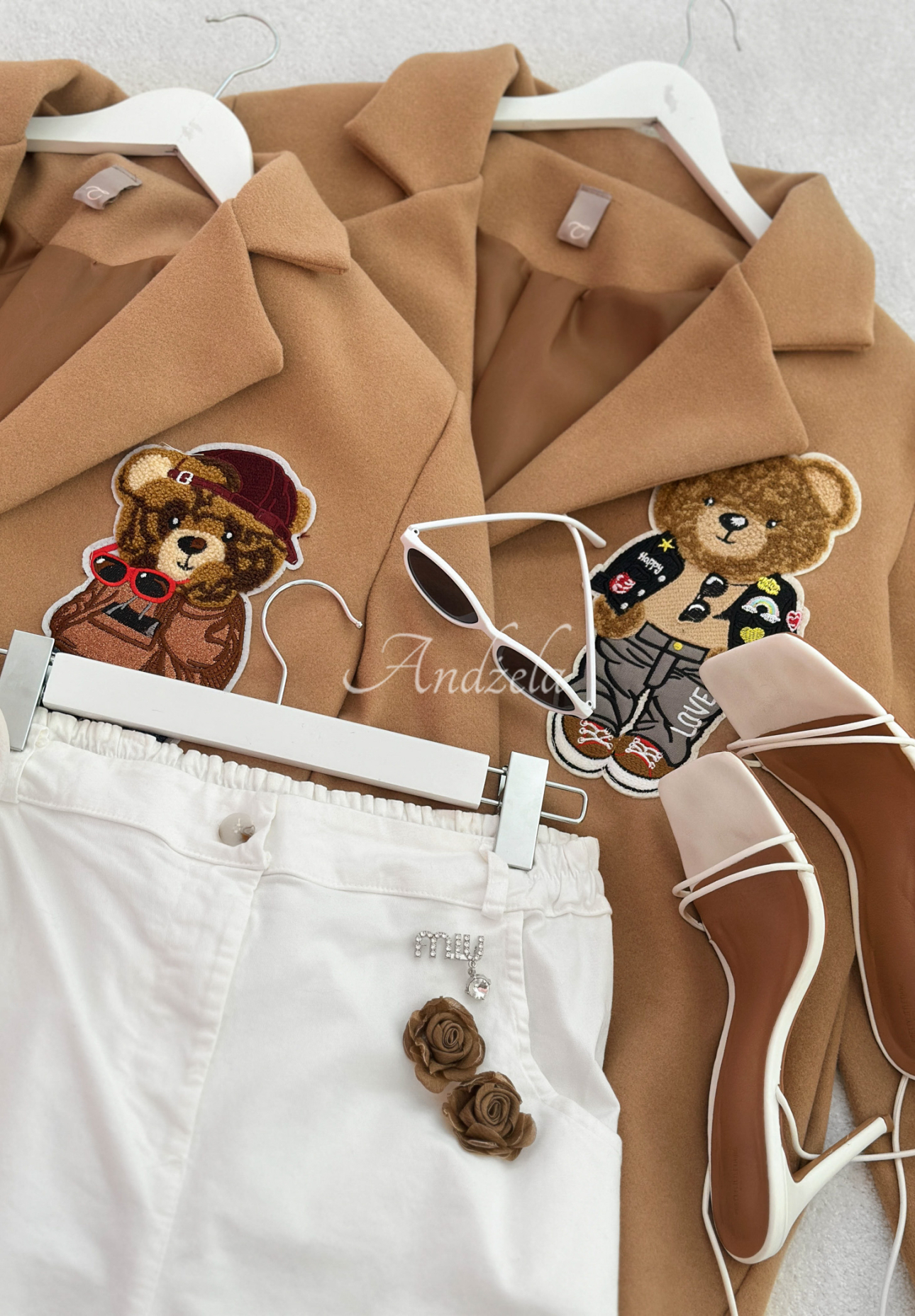 Dlouhý kabát s medvídkem Mr Teddy Times béžový