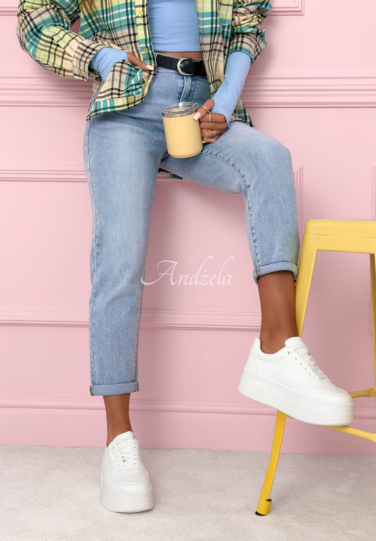 Mom fit džíny Prime Look světle modré