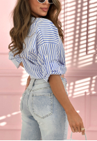 Bawełniana Košile w paski z różą Acapulco Rose biało-modrá