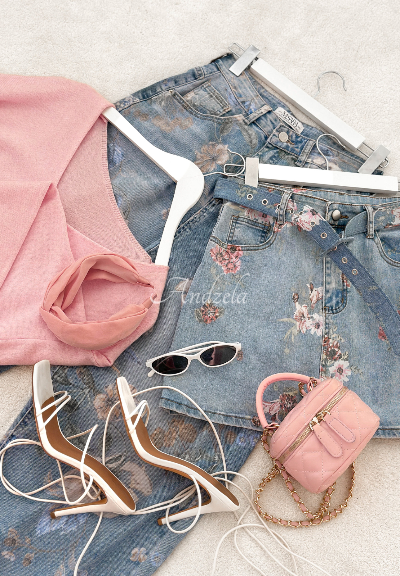 Džíny balloon s květinovým potiskem Take Your Time modré