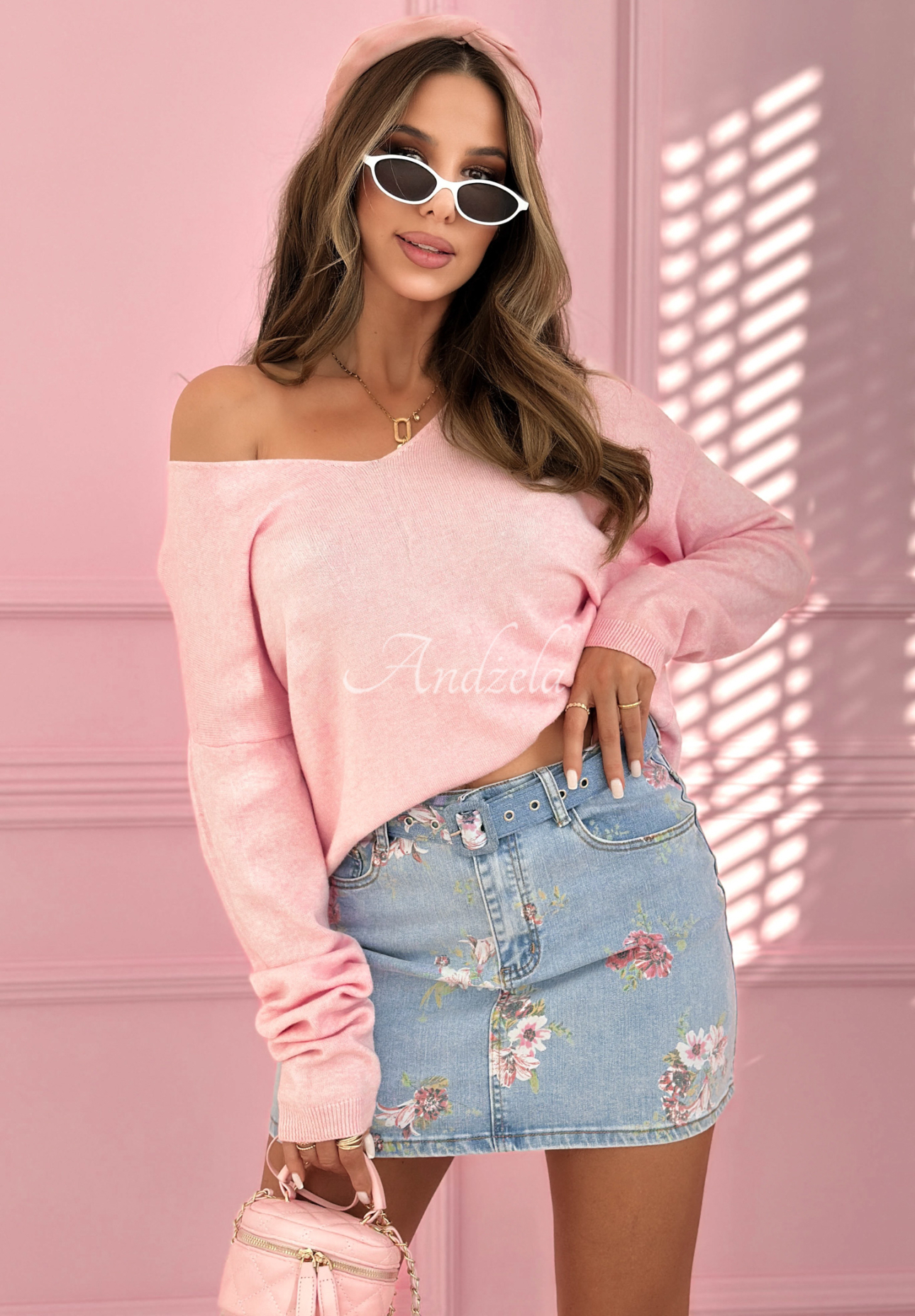 Džínová mini sukně s květinami Denim &amp; Flowers světle modrá