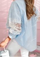 Košile w paski z koronką Promise Me This blankytná